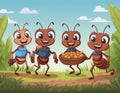Cartoon Ants Carrying Snacks Royalty Free Stock Photo