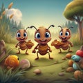 Cartoon Ants Carrying Snacks Royalty Free Stock Photo