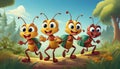 Cartoon Ants Carrying Snacks Royalty Free Stock Photo