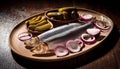 Smoked Herring with Pickled Cucumbers & Onions Royalty Free Stock Photo