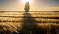 Solitary Tree in Golden Wheat Field Royalty Free Stock Photo