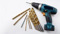 Cordless Drill and Drill Bits Set Royalty Free Stock Photo