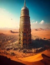 Depiction of the tower of Bable in a desert town.Generated image Royalty Free Stock Photo