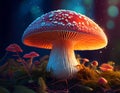 Agaric fly mushroom on the forest floor. AI-Generated image. Royalty Free Stock Photo