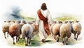 Jesus with a flock of sheep Royalty Free Stock Photo