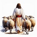 Jesus with a flock of sheep Royalty Free Stock Photo