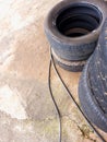 Details of some used and old tires. Royalty Free Stock Photo