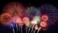 Fireworks Grand Finale. Beautiful fireworks going off with plenty of room for your text in the dark night sky Royalty Free Stock Photo