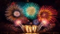 Fireworks Grand Finale. Beautiful fireworks going off with plenty of room for your text in the dark night sky Royalty Free Stock Photo