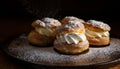 Powdered Cream Puffs. Cream puffs filled with pastry cream and sprinkled with powdered sugar. Royalty Free Stock Photo