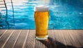Beer-shot. A beer at the pool. Royalty Free Stock Photo