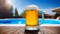 Beer-shot. A beer at the pool. Royalty Free Stock Photo