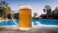 Beer-shot. A beer at the pool. Royalty Free Stock Photo