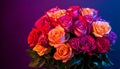 A bouquet with roses in neon colors or gradient shades Royalty Free Stock Photo
