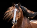 Horses portrait in motion. Horses portrait run isolated on black background Royalty Free Stock Photo