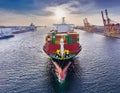 Container ship in port terminal - huge freighter fully loaded Royalty Free Stock Photo