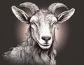 Realistic Goat Portrait Tattoo Drawing With High Contrast. Royalty Free Stock Photo