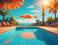 Swimming Pool, Sunshade and Drinks Royalty Free Stock Photo