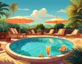 Swimming Pool, Sunshade and Drinks Royalty Free Stock Photo