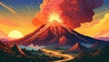 Volcano eruption illustration. Royalty Free Stock Photo