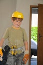 Little workman with security helmet Royalty Free Stock Photo
