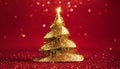 Shining Christmas Tree - Golden Glitter sparkling In The Red Background Royalty Free Stock Photo
