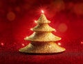 Shining Christmas Tree - Golden Glitter sparkling In The Red Background Royalty Free Stock Photo