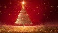Shining Christmas Tree - Golden Glitter sparkling In The Red Background Royalty Free Stock Photo