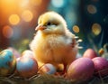 a chick and easter eggs in pastellic color Royalty Free Stock Photo