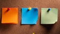 Colorful note papers. Post it notes on cork board Royalty Free Stock Photo