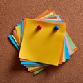 Colorful note papers. Post it notes on cork board Royalty Free Stock Photo