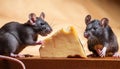 A group of rats gnawing on a piece of cheese. Royalty Free Stock Photo