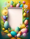 Bright Easter banner with empty frame. Generated image Royalty Free Stock Photo