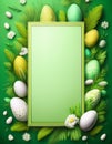 Green Easter poster with empty frame in the middle. Generated image Royalty Free Stock Photo