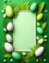 Green Easter poster with empty frame in the middle. Generated image Royalty Free Stock Photo