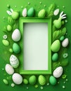 Green Easter poster with empty frame in the middle. Generated image Royalty Free Stock Photo