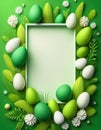 Green Easter poster with empty frame in the middle. Generated image Royalty Free Stock Photo
