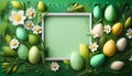 Green Easter poster with empty frame in the middle. Generated image Royalty Free Stock Photo