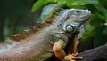 Closeup of head of a green Iguana with details seen in scales. Up close head shot of a Green