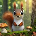 Portrait of a cute squirrel with big black eyes in the forest Royalty Free Stock Photo