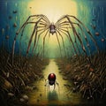 Abstract art composition with surreal scary dreams of spider encounter Royalty Free Stock Photo