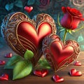 Hearts with red rose with hearts in the background.Valentine\'s Day Royalty Free Stock Photo