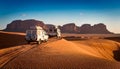 Walking in the desert. Cammel Caravan on Africa desert Royalty Free Stock Photo