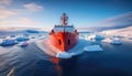 Red icebreaker in the middle of Arctic ocean Royalty Free Stock Photo