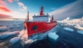 Red icebreaker in the middle of Arctic ocean Royalty Free Stock Photo