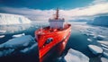 Red icebreaker in the middle of Arctic ocean Royalty Free Stock Photo