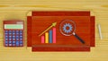 Business Growth Graph with Gear Icon and Strategy Process, Featuring a Magnifying Glass.Wooden board and chalk Royalty Free Stock Photo