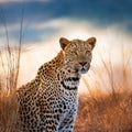 Close up of Leopard on the Safari. Close Up of Leopard in the grassland of Africa Royalty Free Stock Photo