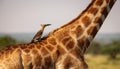 Oxpecker on Giraffe s Back on the Safari. Royalty Free Stock Photo