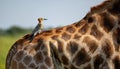 Oxpecker on Giraffe s Back on the Safari. Royalty Free Stock Photo